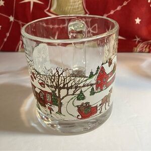 Vintage Libbey Currier & Ives Winter Scene Glass Christmas Mug Made in USA